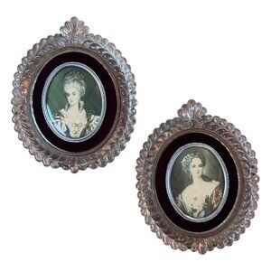 Antique Set Cameo Creation Mme Lambert Morigney & Lady Dower Glass Framed Glass